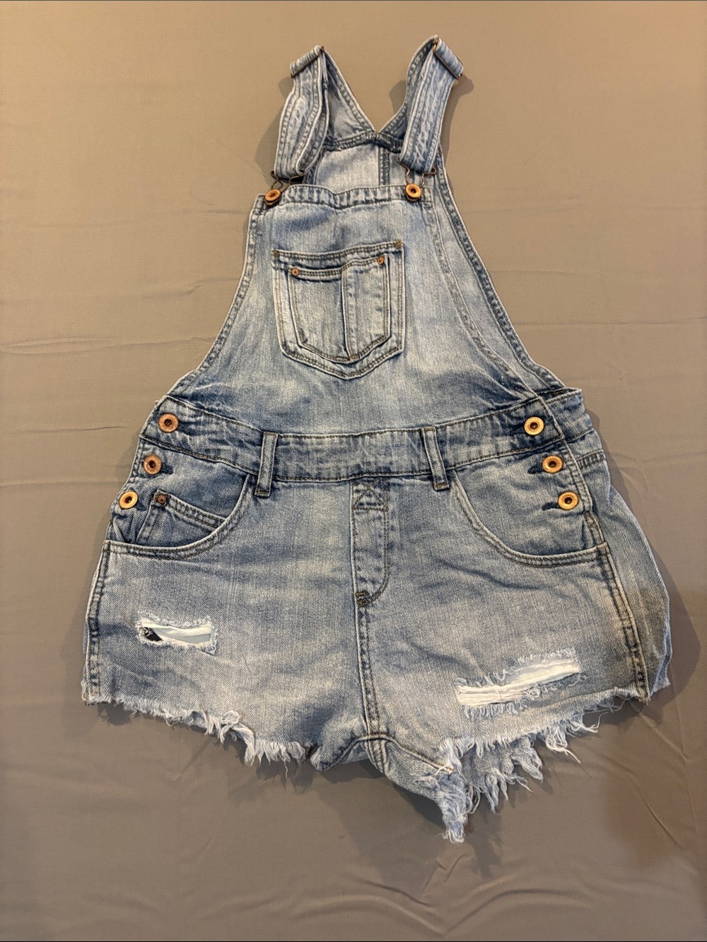 American Rag Denim Light Wash Distressed Short Overalls Size 3